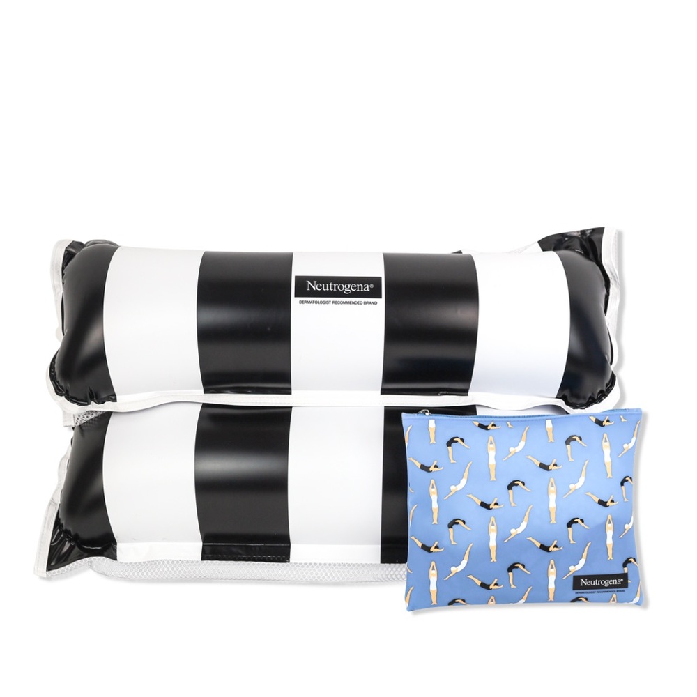 Neutrogena Black and White Striped Pool Float and Waterproof Cosmetic Bag
